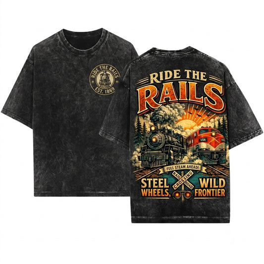 Vintage Steam Engine Ride The Rails Diesel Train Top Full Steam Ahead Gift Unisex Wash T-Shirt