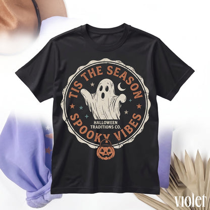 Tis The Season Halloween Ghost Pumpkin Basket Vintage Moon Aesthetic Gift Unisex TShirt