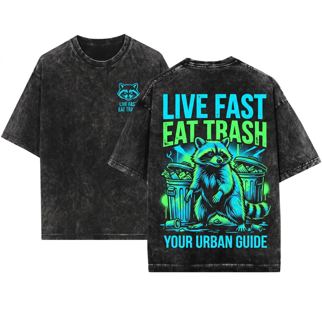 Live Fast Japanese Raccoon Graphic Vintage Apparel Unisex Wash T-Shirt