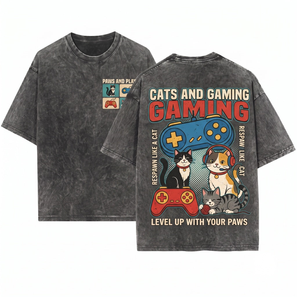 Cat Video Gamer Console Graphic Gift Unisex Wash T-Shirt