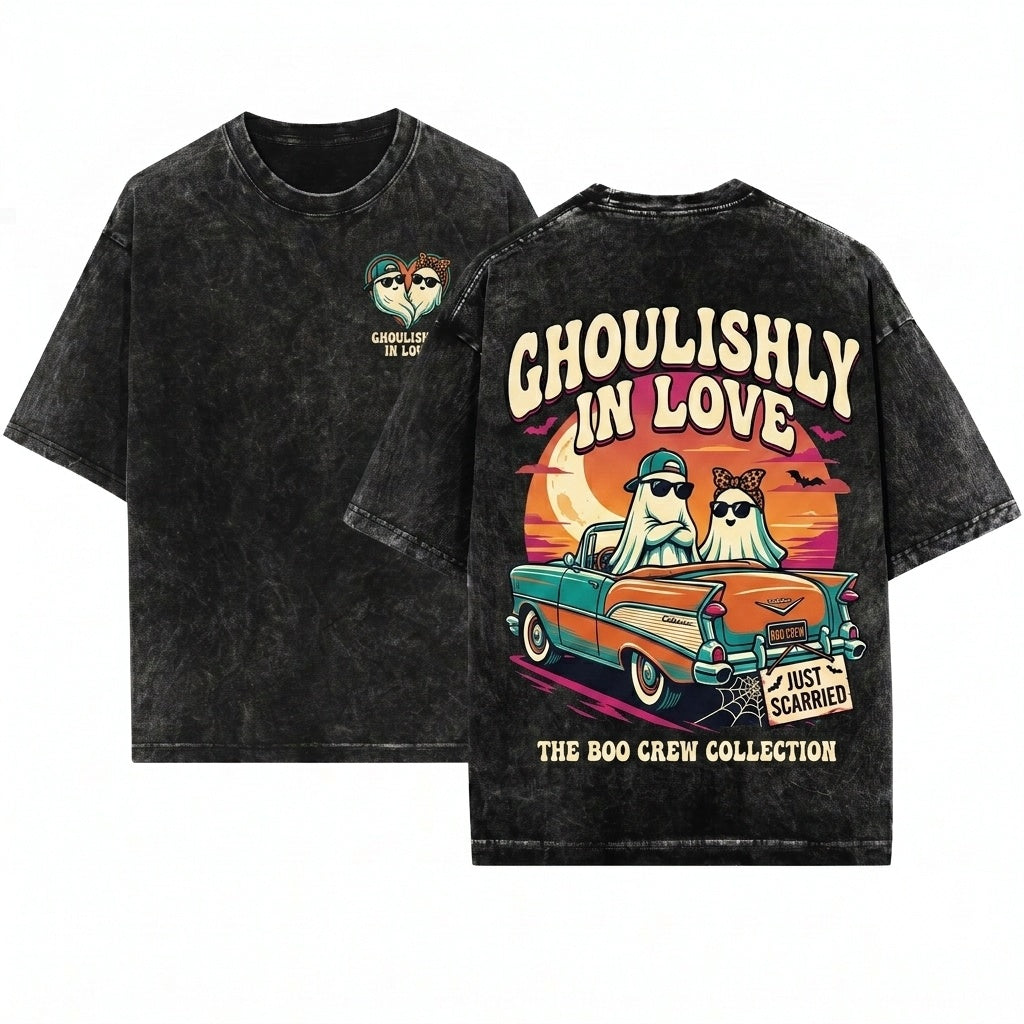 Halloween Spooky Ghost Couple Matching His Her Boo Costume Unisex Wash T-Shirt