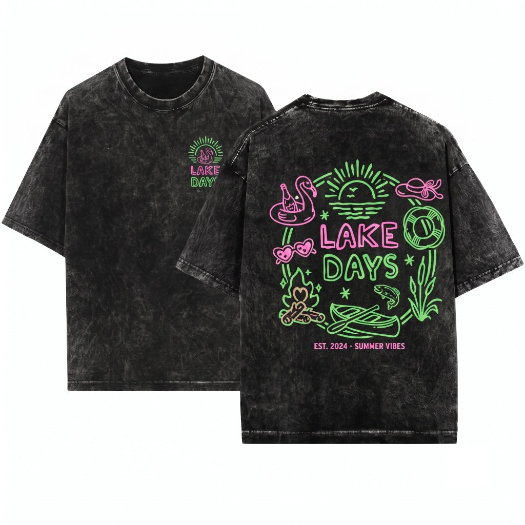 Lake Days Summer Boating River Life Lover Gifts Vacation Graphic Trendy Top Unisex Wash T-Shirt