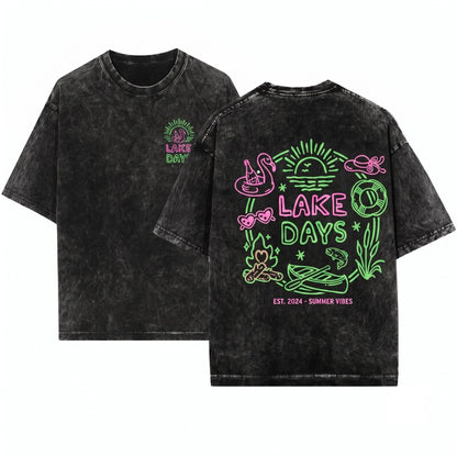 Lake Days Summer Boating River Life Lover Gifts Vacation Graphic Trendy Top Unisex Wash T-Shirt