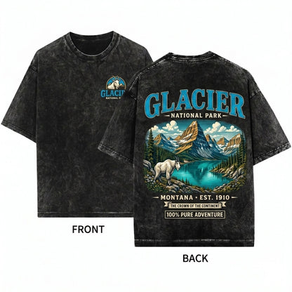 Glacier National Park Montana Mountain Vintage Retro Hiking Nature Gift Unisex Wash T-Shirt