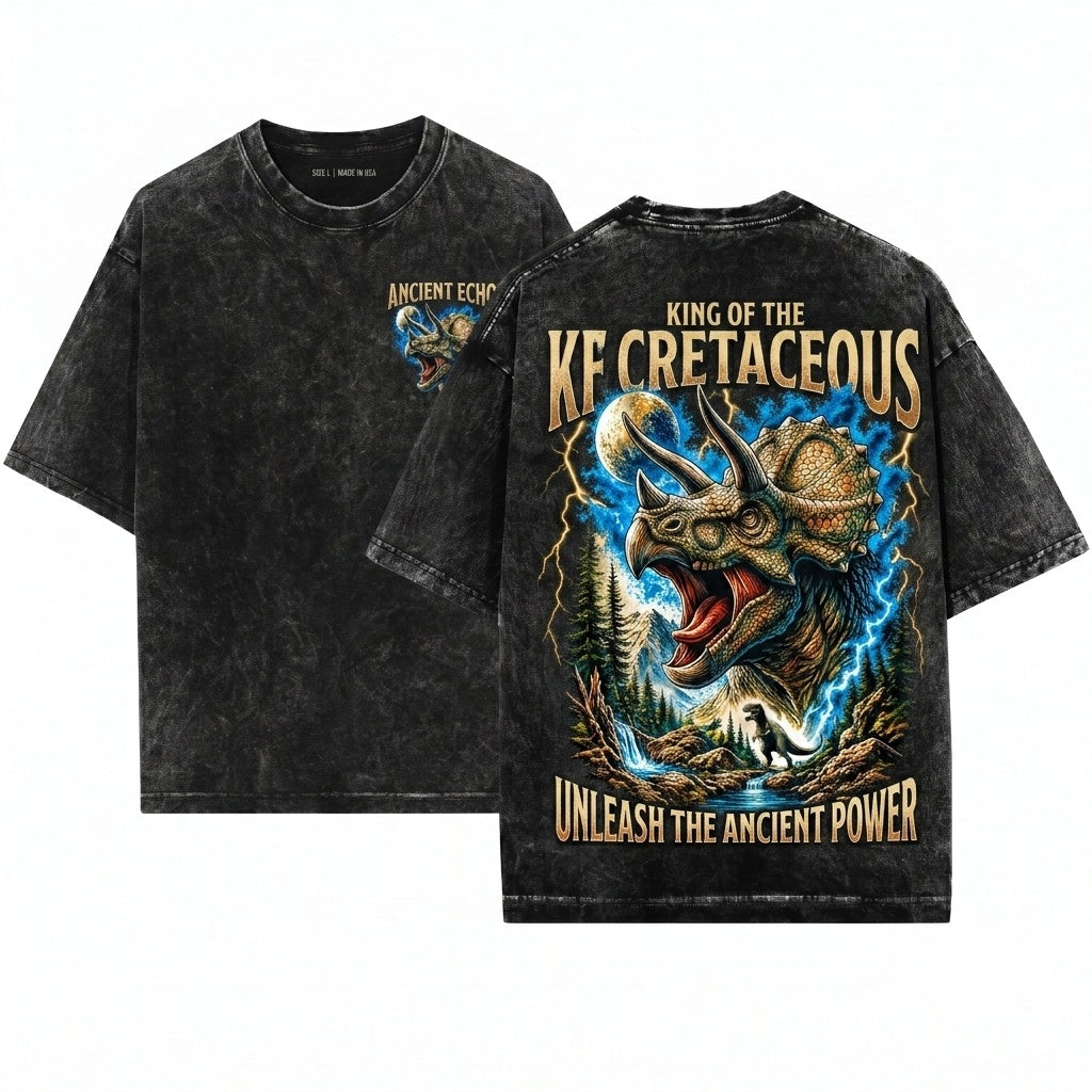 Vintage Moonlit Forest Triceratops Dark Fantasy Prehistoric Dino Gift Unisex Wash T-Shirt