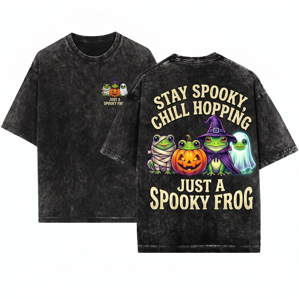 Just A Spooky Frog Embroidered Sweatshirt Halloween Cute Kawaii Pullover Season Gift Unisex Wash T-Shirt