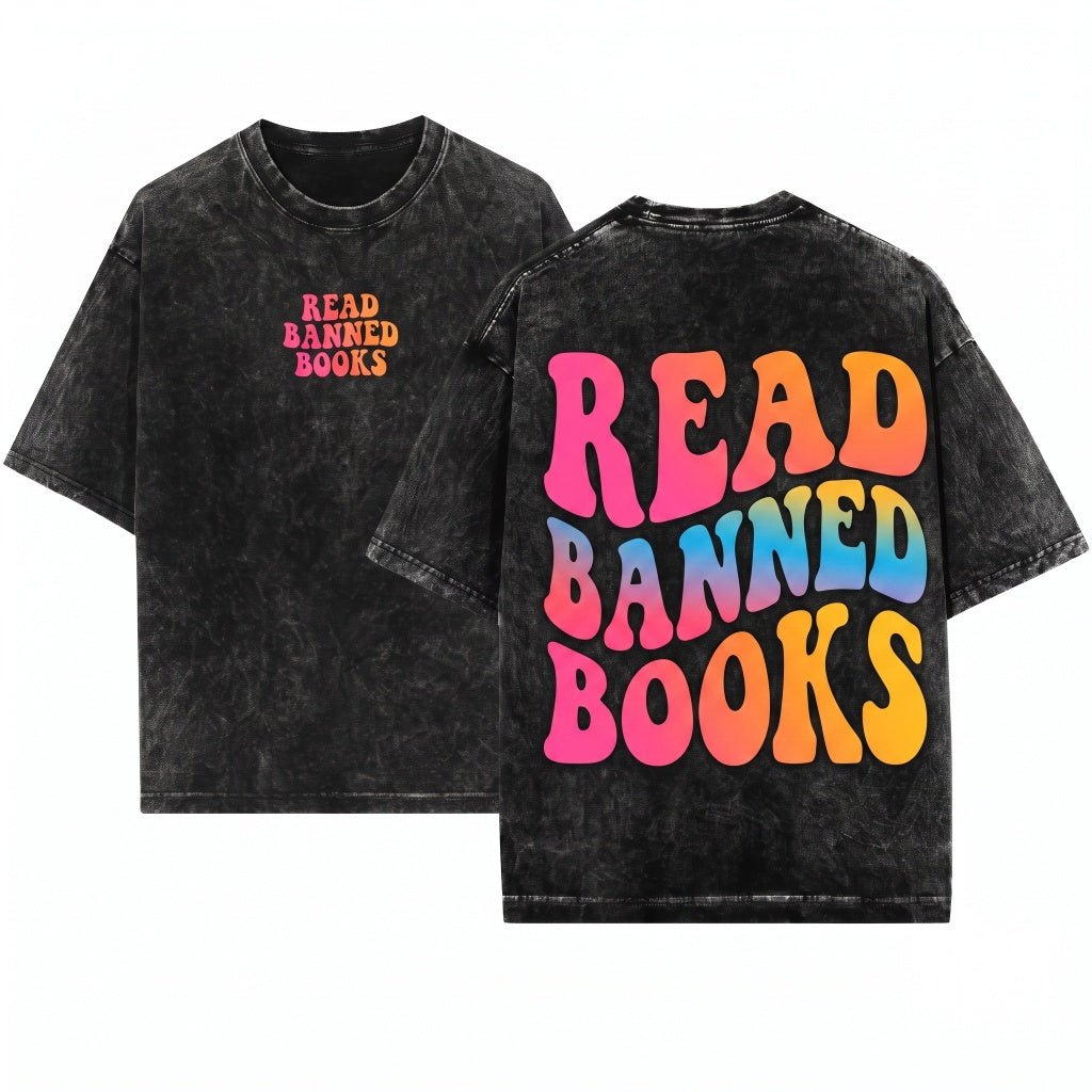 Read Banned Books Retro Pink Embroidered Librarian Gifts English Teacher Bookish Unisex Wash T-Shirt