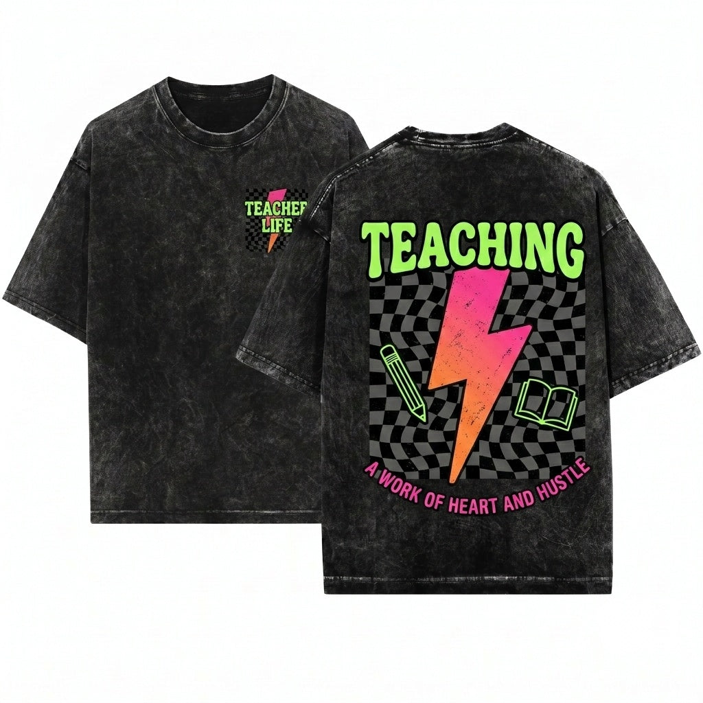 Retro Neon Lightning Bolt Teacher Back To School Appreciation Gift Unisex Wash T-Shirt