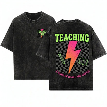 Retro Neon Lightning Bolt Teacher Back To School Appreciation Gift Unisex Wash T-Shirt