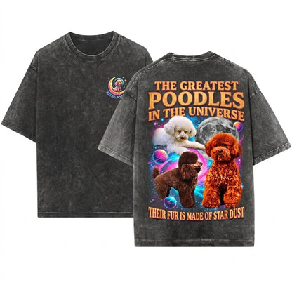 Vintage Retro Graphic Three Poodle Moon Funny Oversized Meme Dog Unisex Wash T-Shirt