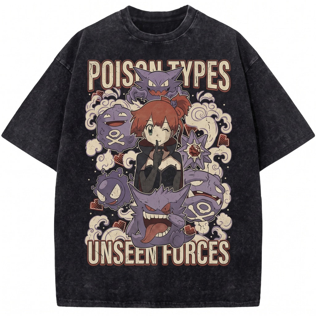 Misty & Ghost Pocket Monster Vintage Wash Acid Oversized Anime Graphic Unisex TShirt