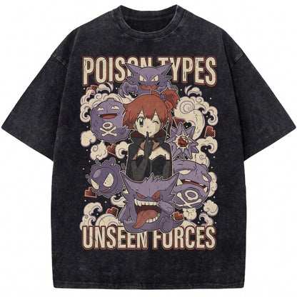 Misty & Ghost Pocket Monster Vintage Wash Acid Oversized Anime Graphic Unisex TShirt