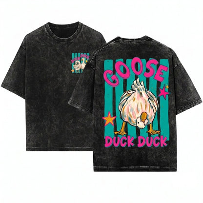 Duck Goose Trending Catchphrase Girly Boutique Brushstroke Graphic Summer Beach Vintage Unisex Wash T-Shirt