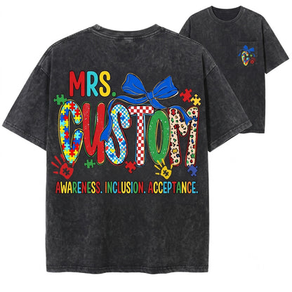 Autism Acceptance Puzzle Piece Special Education Teacher Gift Sublimation Graphic Unisex Wash T-Shirt