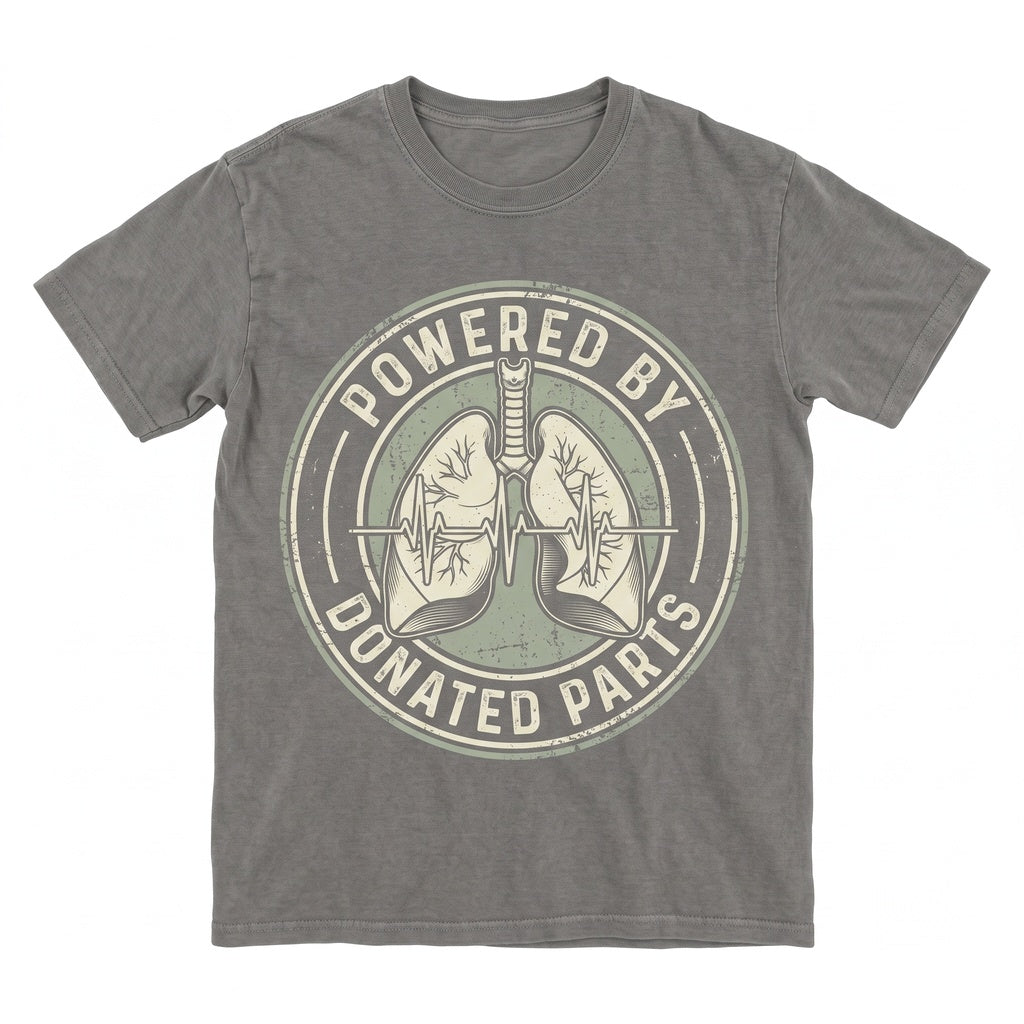 Powered by Donated Parts Funny Lung Transplant Organ Donor Awareness Graphic Gift Apparel Unisex TShirt