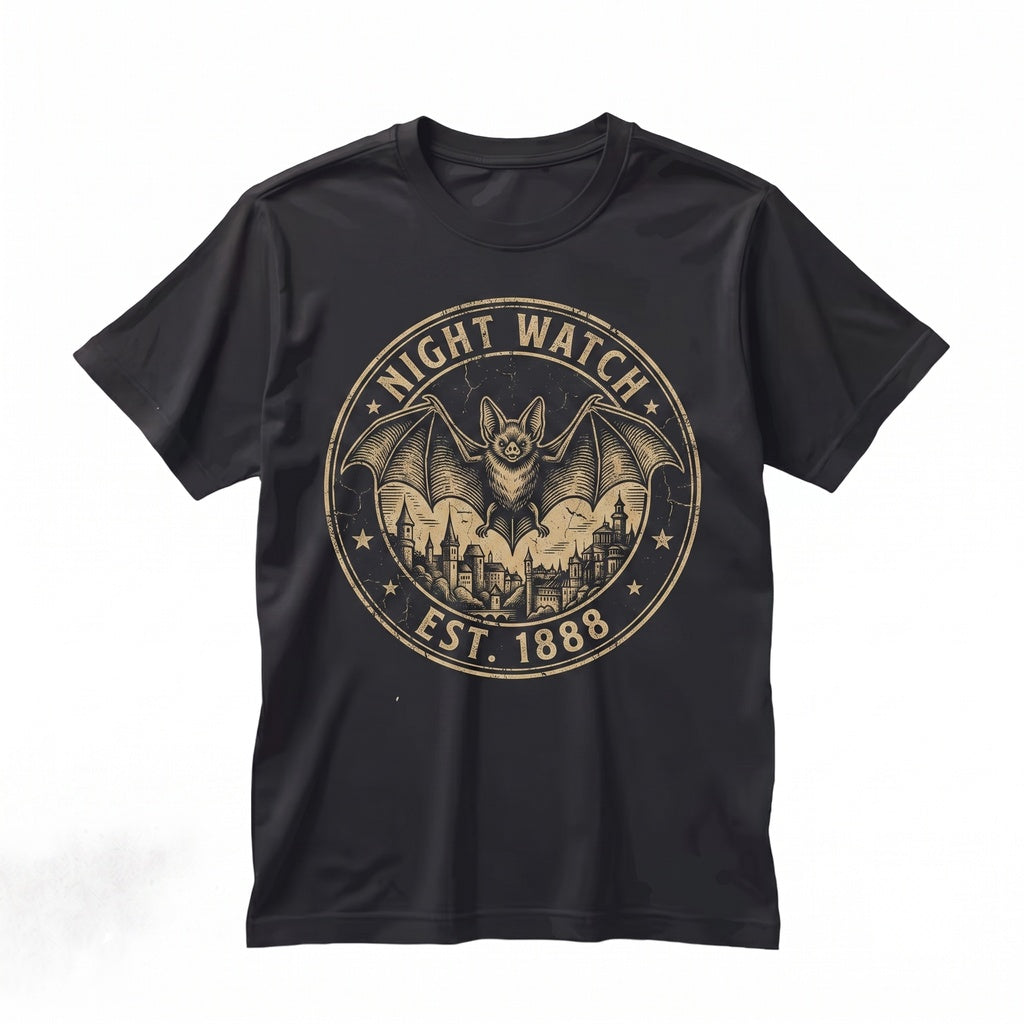 Gothic Bat Distressed Cityscape Graphic Dark Academia Apparel Unisex TShirt