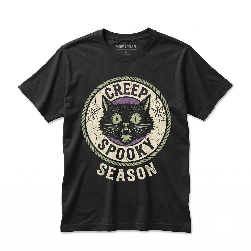 Spooky Creepy Black Cat Halloween Graphic Neon Gothic Witchy October Party Gift Unisex TShirt