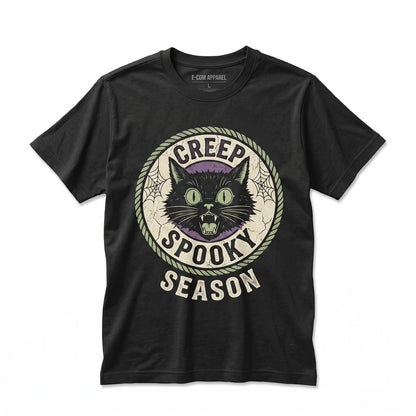 Spooky Creepy Black Cat Halloween Graphic Neon Gothic Witchy October Party Gift Unisex TShirt