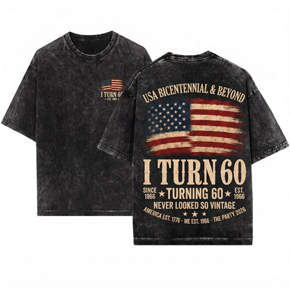 America Turns 250 I Turn 60 Patriotic Graphic 1966 Birthday Unisex Wash T-Shirt