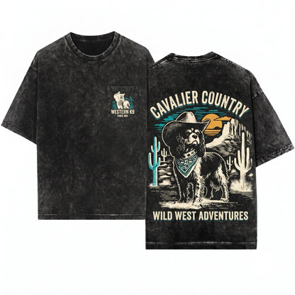 Western Cowboy Desert Wild West Cavalier King Charles Cavie Dog Mom Dad Owner Unisex Wash T-Shirt