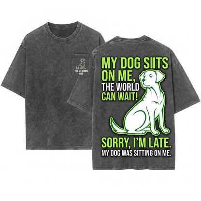 Sorry Im Late My Dog Was Sitting On Me Funny Dogs Lover Gift Puppy Owner Birthday Christmas Present Mom Dad Grandma Unisex Wash