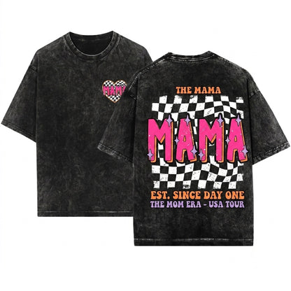 Vibrant Retro Checkered Mama Vintage Gift Unisex Wash T-Shirt