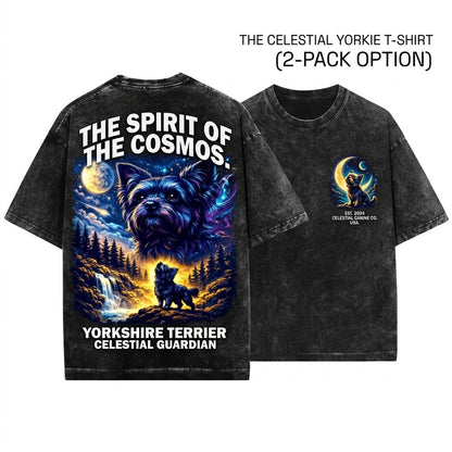 Yorkie Howling Moon Vintage 90s Retro Animal Graphic Mom Gift Full Silly Dog Unisex Wash T-Shirt