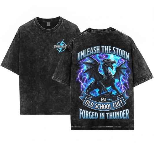 Vintage Gothic Fantasy Dragon Lightning Graphic Mythical Creature Retro Metal Aesthetic Gift Unisex Wash T-Shirt