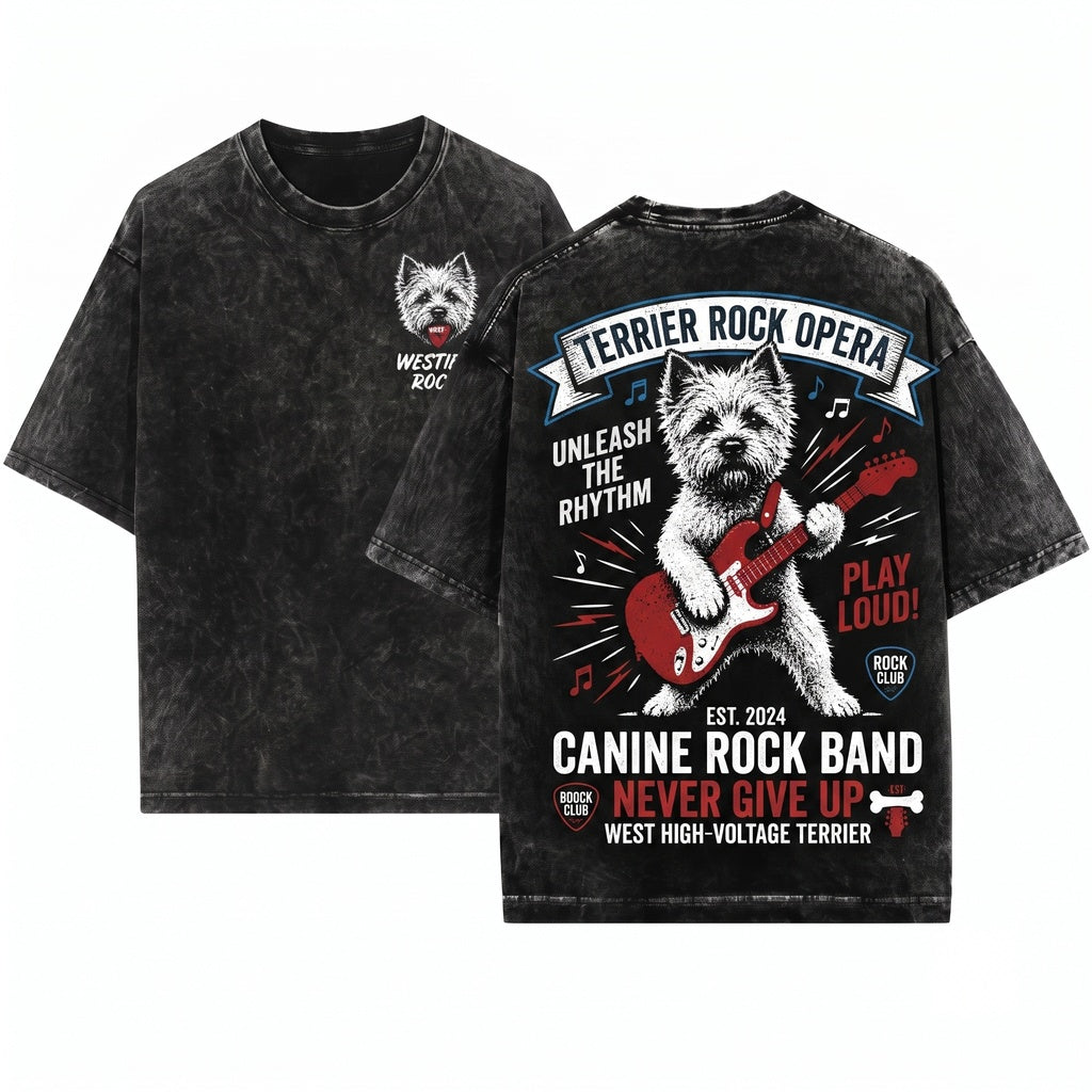 Cairn Terrier Rocker Guitar Dog Lover Gift Funny Music Style Unisex Wash T-Shirt