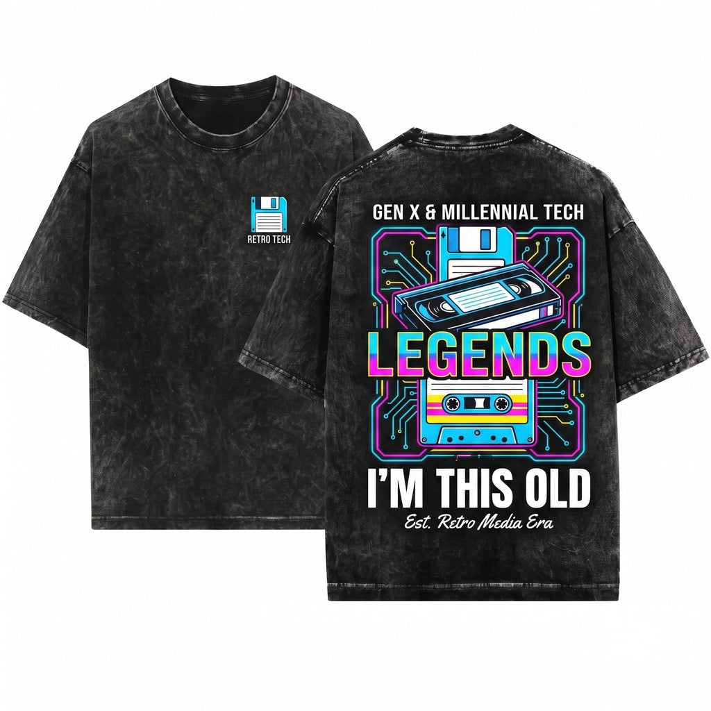 Im This Old Vintage 80s 90s Retro Nostalgia Cassette Tape Floppy Disk Gift Unisex Wash T-Shirt