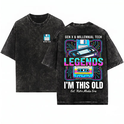 Im This Old Vintage 80s 90s Retro Nostalgia Cassette Tape Floppy Disk Gift Unisex Wash T-Shirt