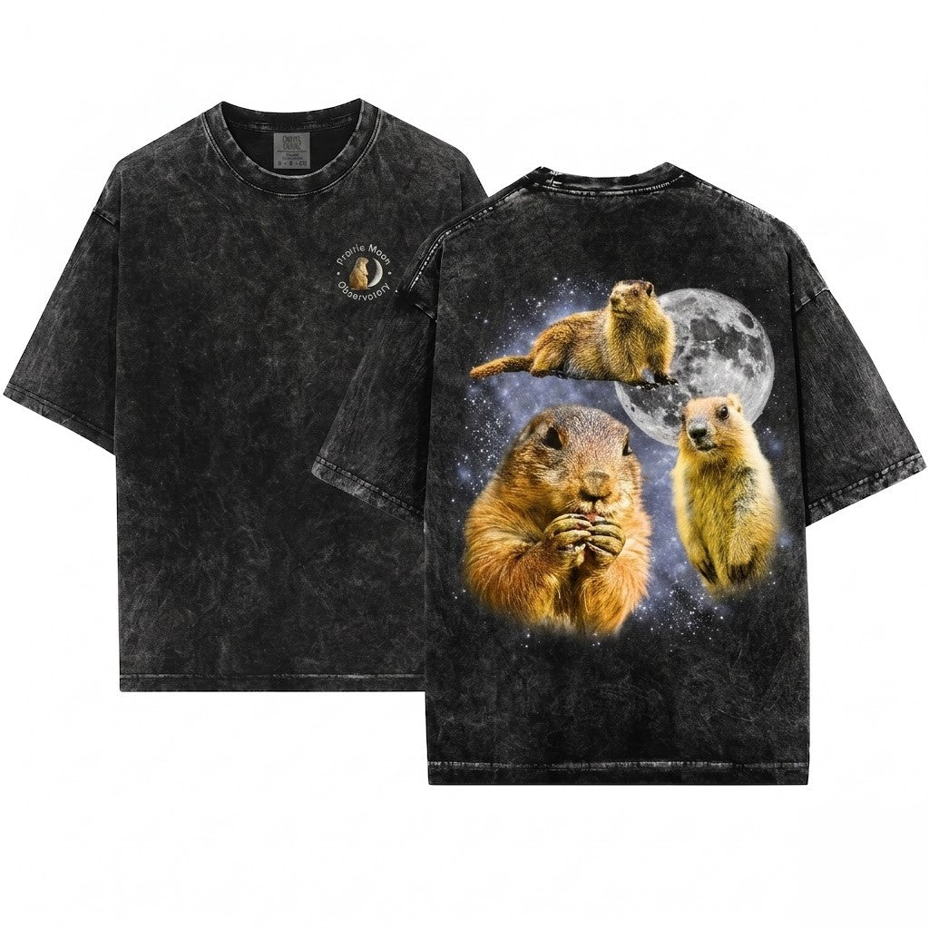 Three Prairie Dog Moon Vintage Retro Graphic Funny Animal Oversized Cute Rodent Gift Unisex Wash T-Shirt