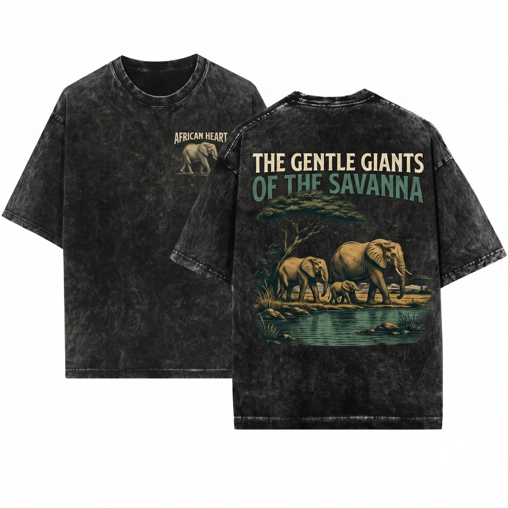 Classic Vintage African Elephant Safari Family Wildlife Nature Graphic Gift Unisex Wash T-Shirt