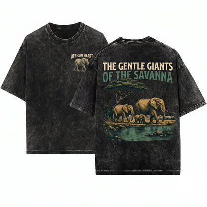 Classic Vintage African Elephant Safari Family Wildlife Nature Graphic Gift Unisex Wash T-Shirt