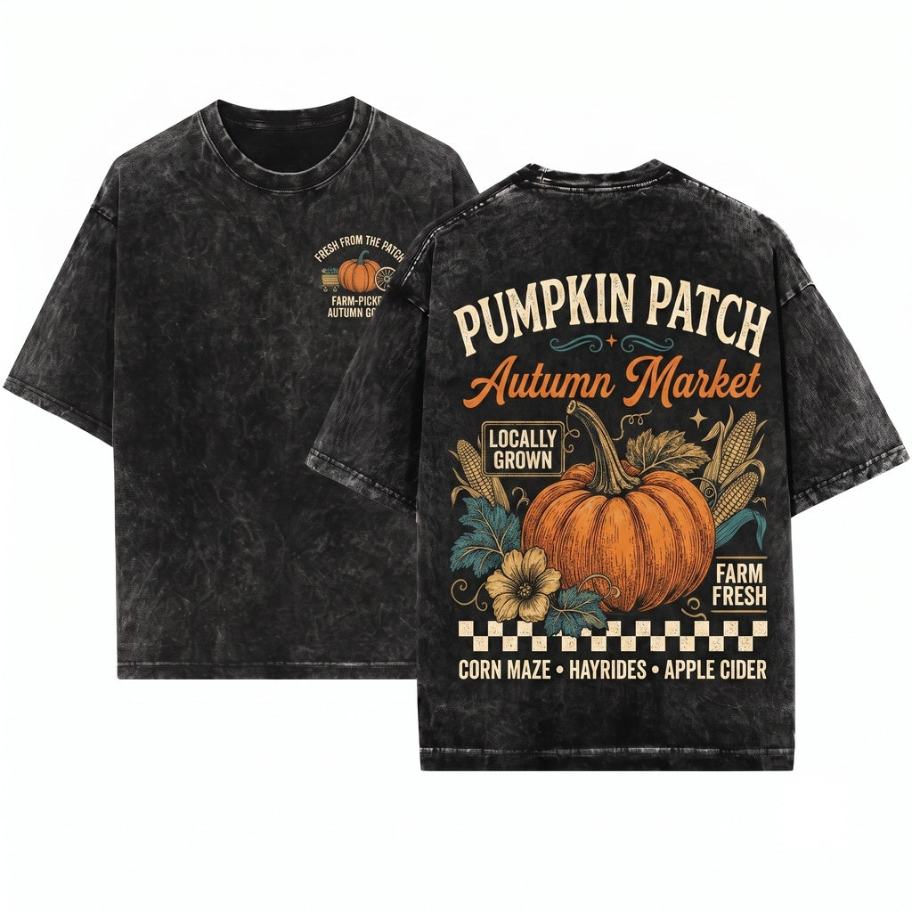 Vintage Retro Autumn Fall Farm Fresh Pumpkin Patch Trendy Sublimation Unisex Wash T-Shirt