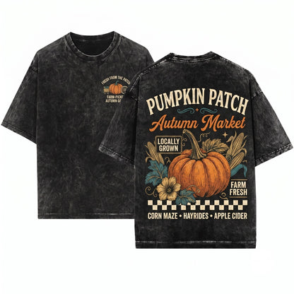 Vintage Retro Autumn Fall Farm Fresh Pumpkin Patch Trendy Sublimation Unisex Wash T-Shirt