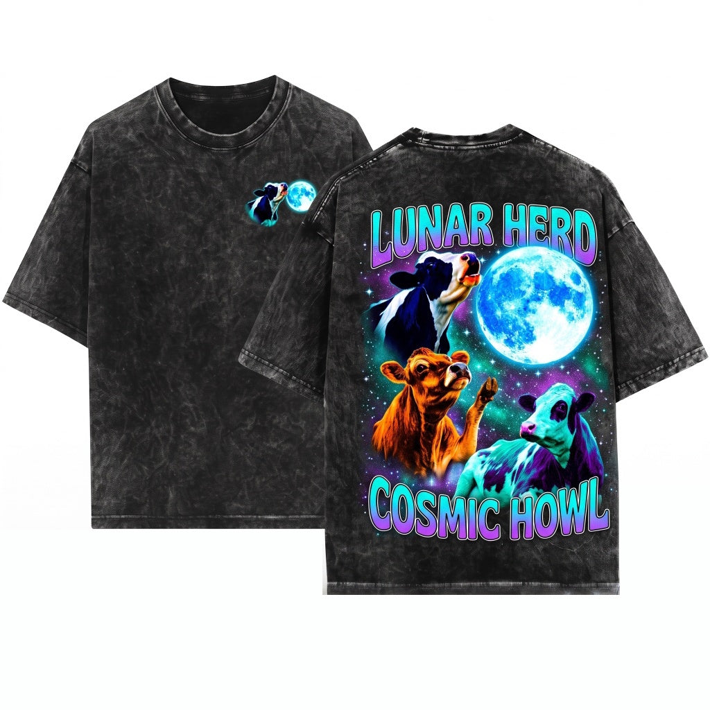Vintage 90s Cow Howling at Moon Graphic Retro Farm Country Western Gift Unisex Wash T-Shirt