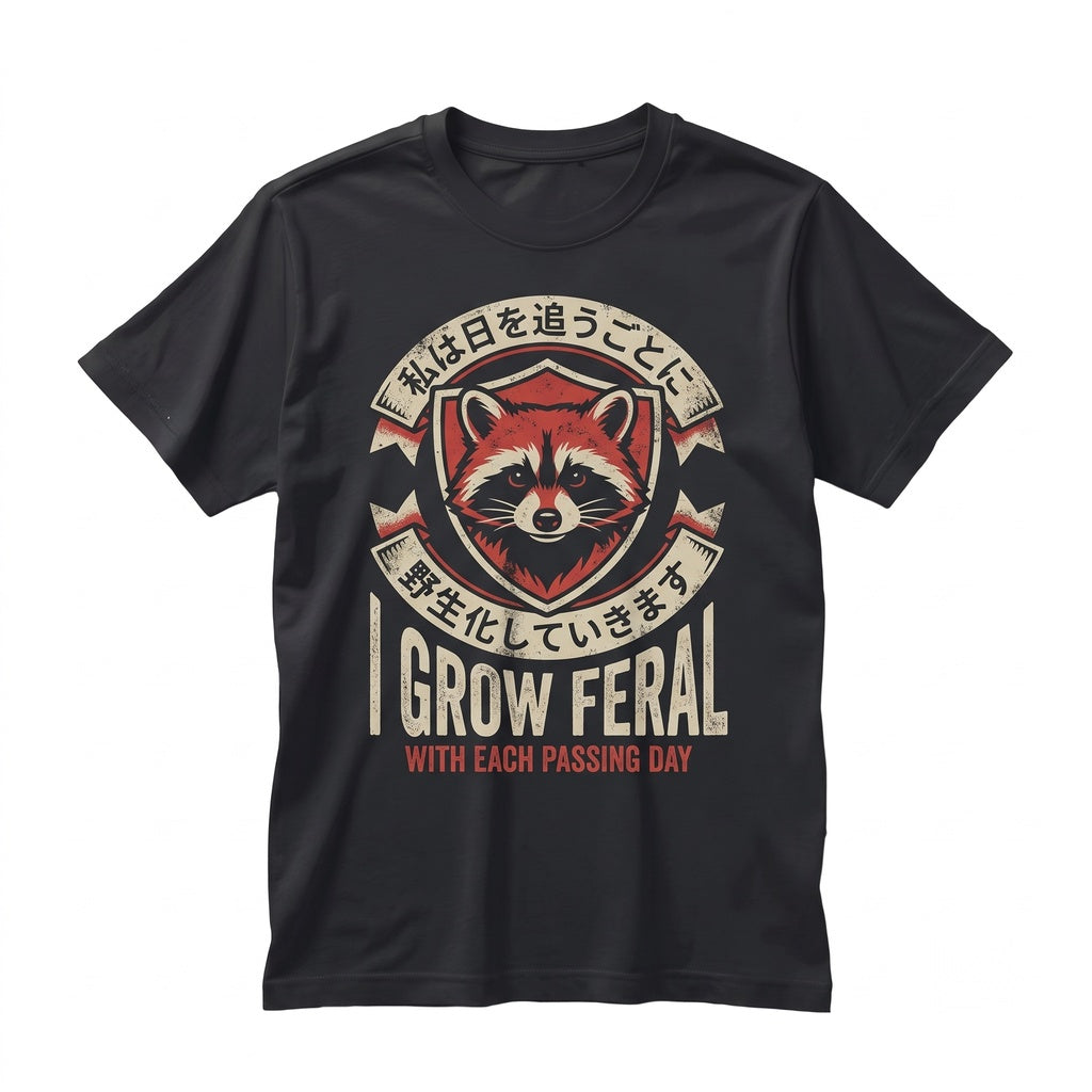I Grow Feral Raccoon Vintage Japanese Retro Graphic Novelty Unisex TShirt
