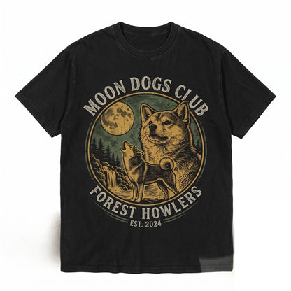 Shiba Inu Howling to The Full Moon Vintage 90s Retro Dog Graphic Meme Animals Silly Gift Apparel Unisex TShirt