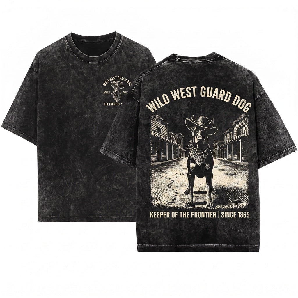 Wild West Cowboy Doberman Vintage Retro Mom Dad Gift Unisex Wash T-Shirt