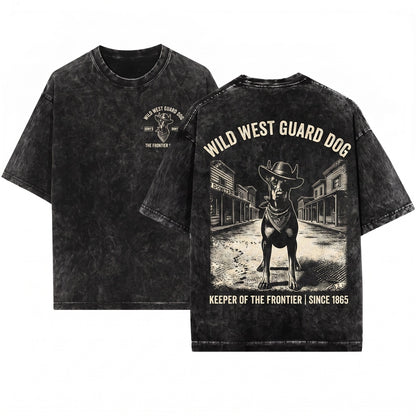 Wild West Cowboy Doberman Vintage Retro Mom Dad Gift Unisex Wash T-Shirt