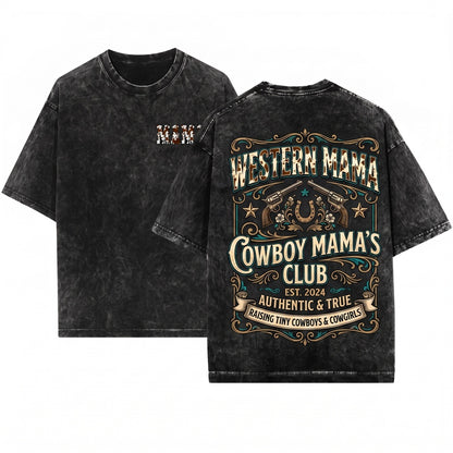 Mama Cow Print Western Varsity Cute Ranch Retro Graphic Unisex Wash T-Shirt