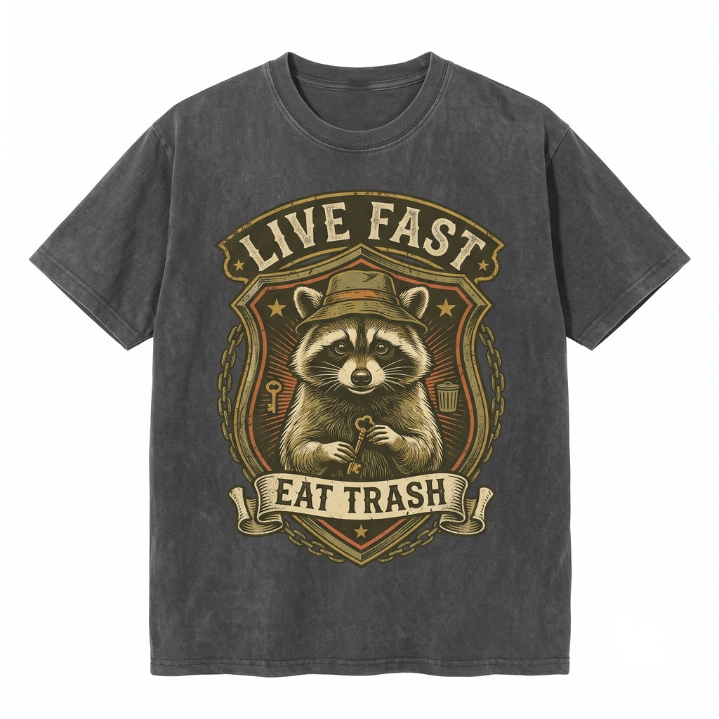Live Fast Eat Trash Funny Raccoon Graphic Vintage Animal Lover Gift Apparel, Unisex TShirt