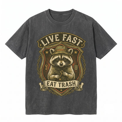 Live Fast Eat Trash Funny Raccoon Graphic Vintage Animal Lover Gift Apparel, Unisex TShirt