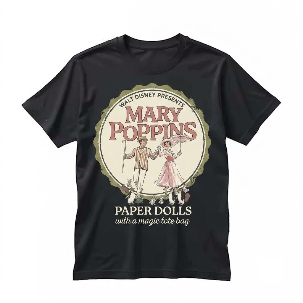 Watercolor Mary Poppins Bert Paper Doll Practically Perfect Magic Bag Theme Park Vacation Unisex TShirt