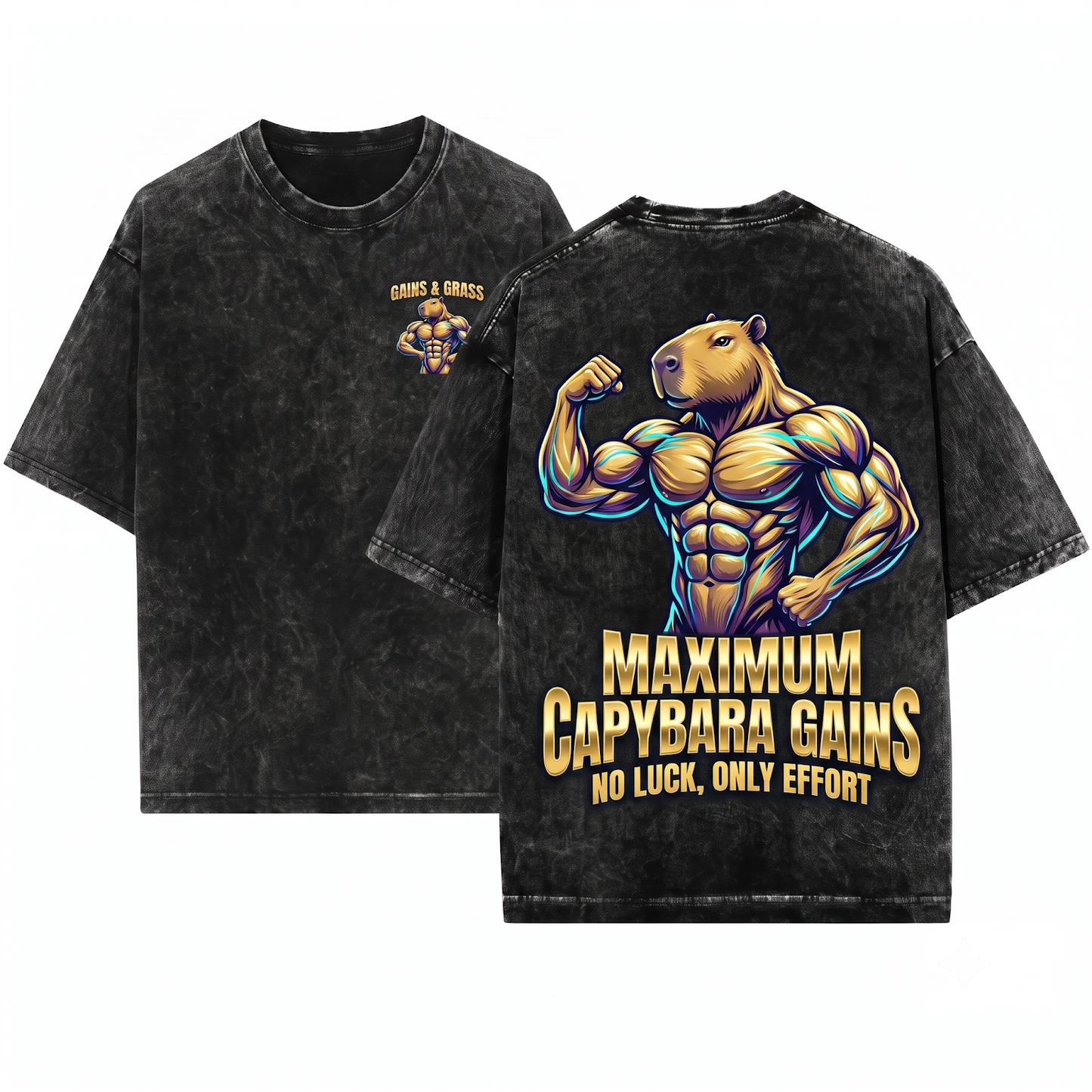 Funny Muscular Capybara Gym Shirt Retro Bodybuilder Animal Workout Weightlifting Fitness Gift Unisex Heavyweight Garment-Dyed T-Shirt