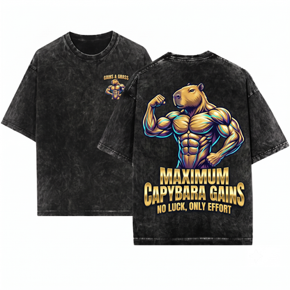 Funny Muscular Capybara Gym Shirt Retro Bodybuilder Animal Workout Weightlifting Fitness Gift Unisex Heavyweight Garment-Dyed T-Shirt