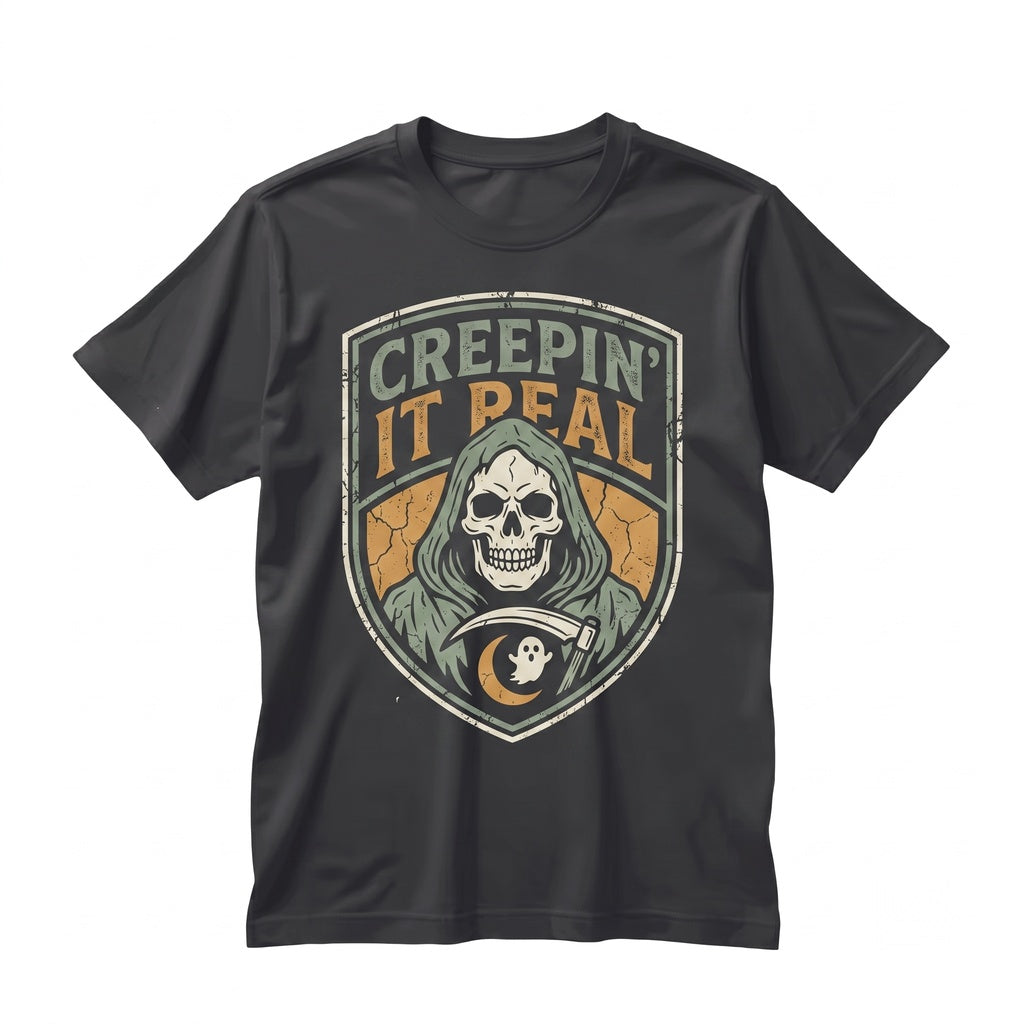 Creepin It Real Funny Grim Reaper Halloween Cute Ghost Graphic Vintage Spooky Season Gift Unisex TShirt