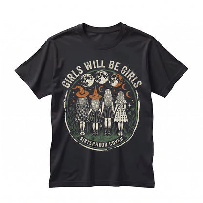 Girls Will Be Girls Witch Vintage Halloween Humor Feminist Graphic Unisex TShirt