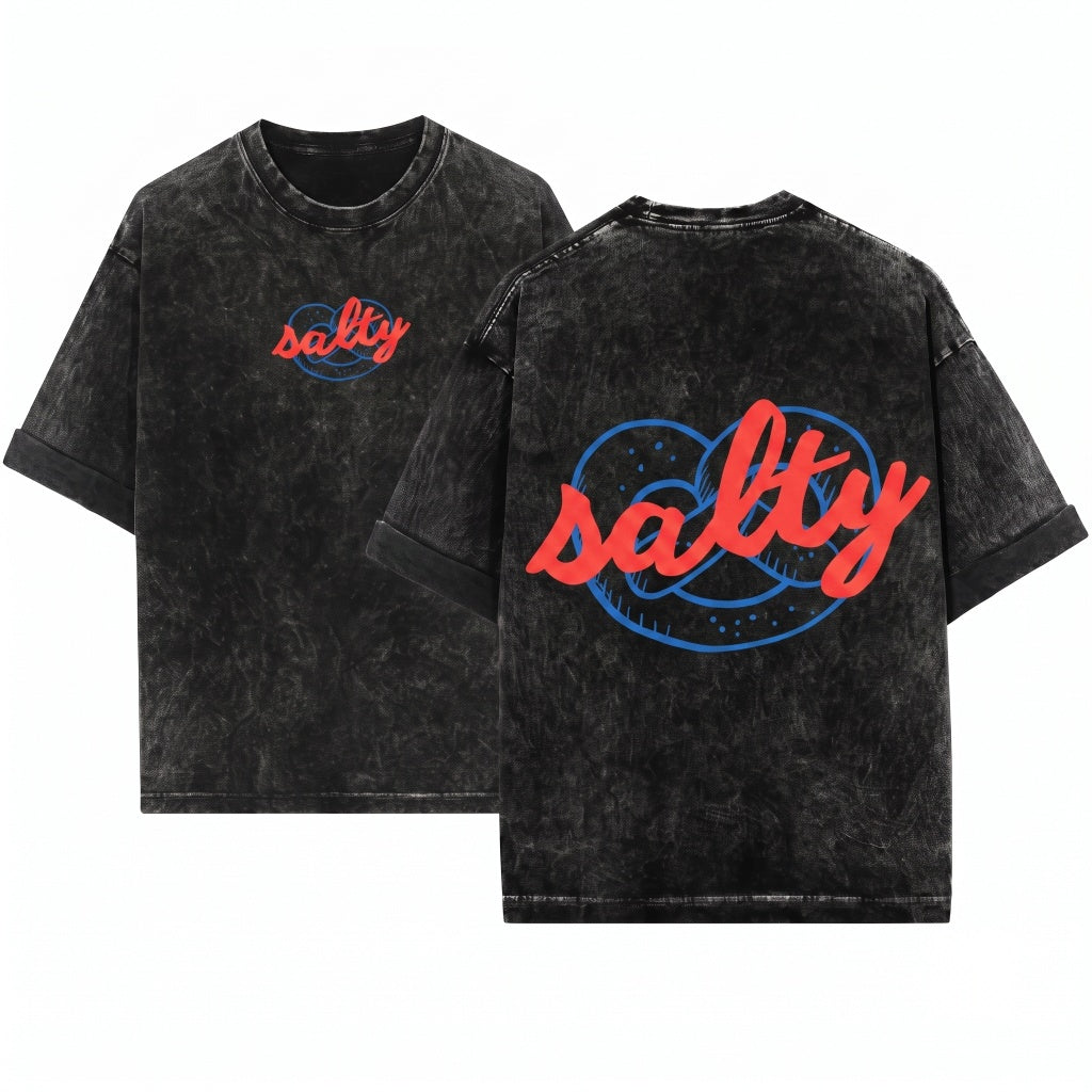 Salty Pretzel Snack Graphic Vintage Retro Unisex Wash T-Shirt